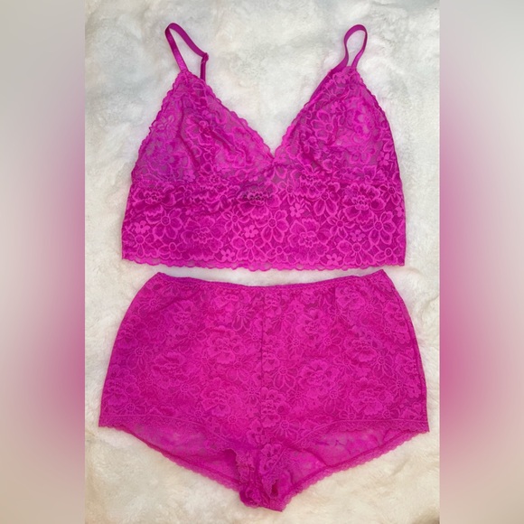 Victoria's Secret Other - Victoria's Secret Barbie Pink Lace Bralette and Shorts Set
